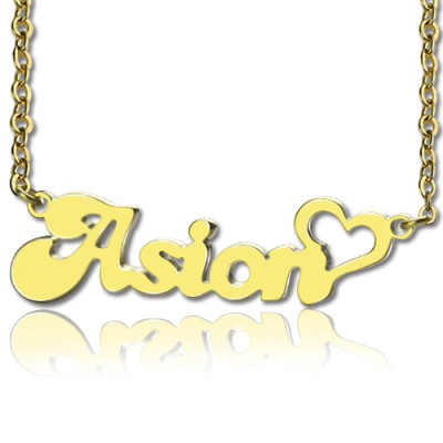 Personalised BANANA Font Heart Shape Name Necklace Solid Gold - Name My Jewellery