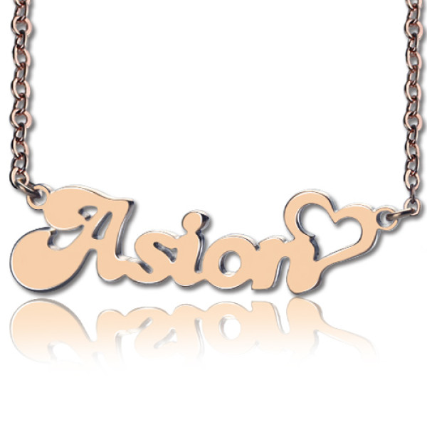 Personalised BANANA Font Heart Shape Name Necklace 18ct Rose Gold Plated - Name My Jewellery