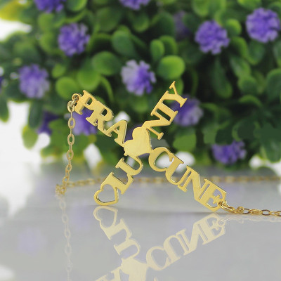 Personalised Two Name Cross Necklace Gold Plated 925 Silver - Name My Jewellery