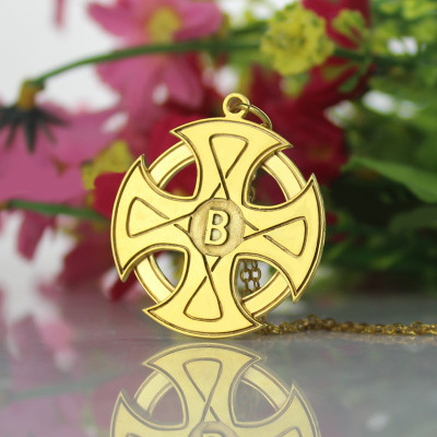 Engraved Celtic Cross Necklace 18ct Gold Plated 925 Silver - Name My Jewellery