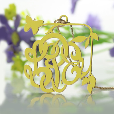 Vines  Butterfly Monogram Initial Necklace 18ct Gold Plated - Name My Jewellery