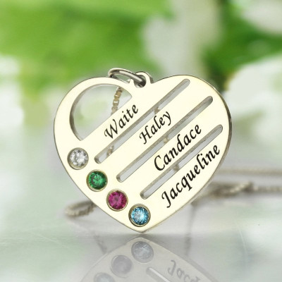Personalised Mothers Heart Necklace Gift with Birthstone  Name  - Name My Jewellery
