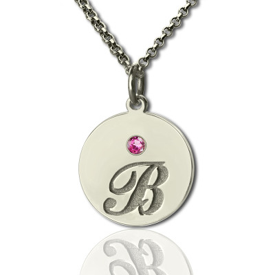 Personalised Disc Necklace with Initial  Birthstone  - Name My Jewellery