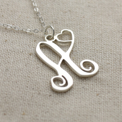 Custom One Initial With Heart Monogram Necklace Solid 18ct White Gold - Name My Jewellery