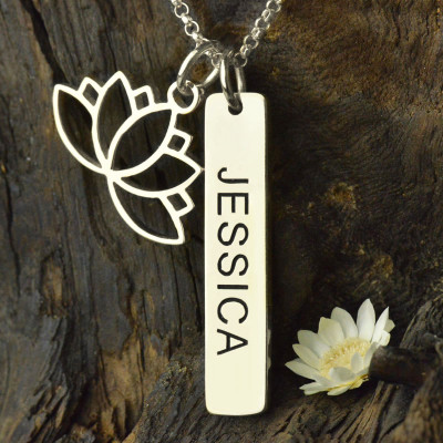 Yoga Necklace Lotus Flower Name Tag Sterling Silver - Name My Jewellery