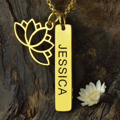 Yoga Lotus Flower Bar Necklace 18ct Gold plated - Name My Jewellery