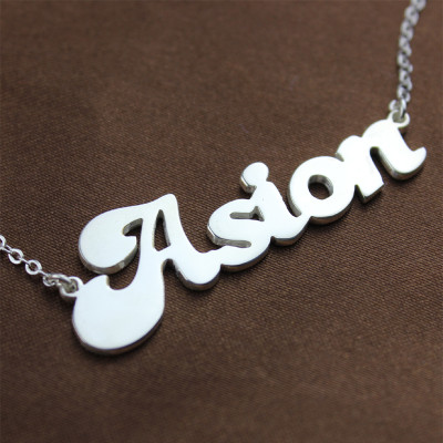 Personalised 18ct Solid White Gold BANANA Font Style Name Necklace - Name My Jewellery