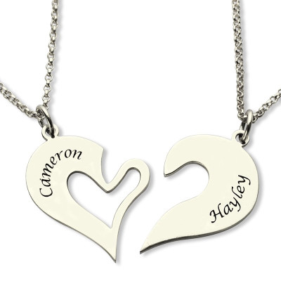 Personalised Breakable Heart Name Necklace for Couples Silver - Name My Jewellery