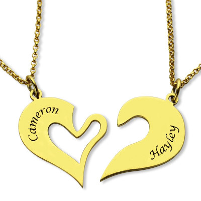 Double Name Heart Friend Necklace Couple Necklace Set 18ct Gold Plated - Name My Jewellery