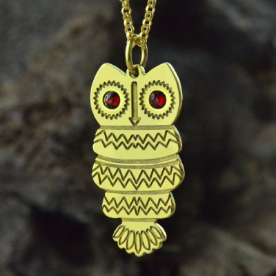Cute Birthstone Owl Name Necklace 18ct Gold Plated  - Name My Jewellery