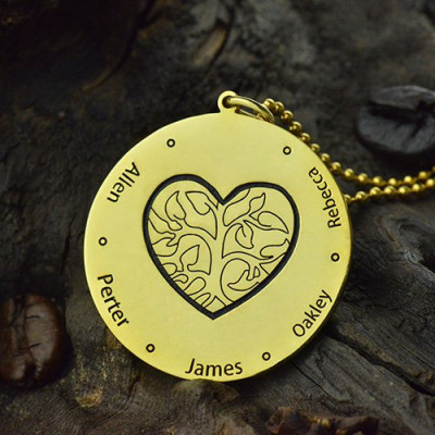 Heart Family Tree Necklace in 18ct Gold Plating - Name My Jewellery
