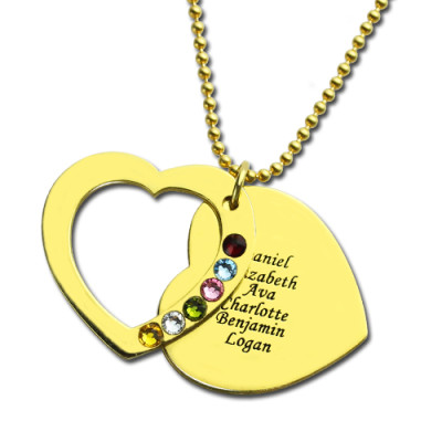 Heart Birthstones Necklace For Mother In Gold  - Name My Jewellery