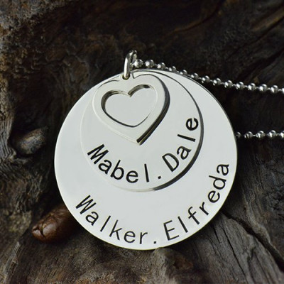 Disc Family Pendant Necklace Engraved Names in Silver - Name My Jewellery