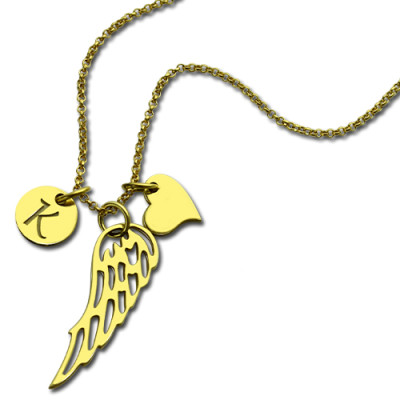 Good Luck Angel Wing Necklace with Initial Charm 18ct Gold Plated - Name My Jewellery