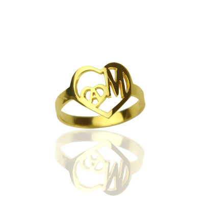 Personalised Heart in Heart Double Initial Ring 18ct Gold Plated - Name My Jewellery