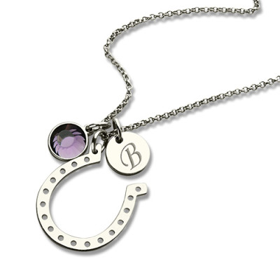 Horseshoe Good Luck Necklace with Initial  Birthstone Charm  - Name My Jewellery