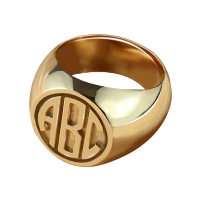 Circle Signet Ring with Block Monogram Rose Gold - Name My Jewellery