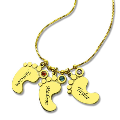 Mother Pendant Baby Feet Necklace 18ct Gold Plated - Name My Jewellery