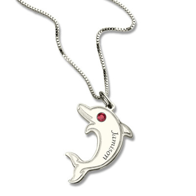 Dolphin Necklace with Birthstone  Name Sterling Silver  - Name My Jewellery