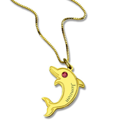 Dolphin Pendant Necklace with Birthstone  Name 18ct Gold Plated  - Name My Jewellery