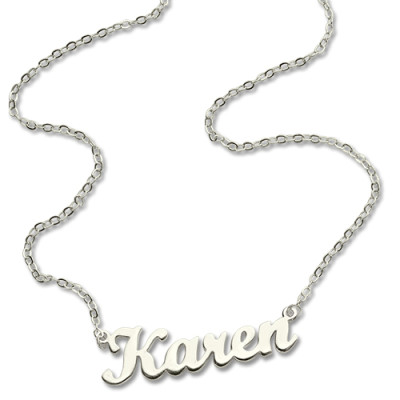 Solid 18ct White Gold Plated Karen Style Name Necklace - Name My Jewellery