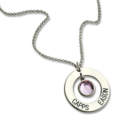 Personalised Circle Name Pendant With Birthstone Silver  - Name My Jewellery