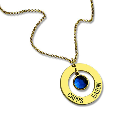 Personalised Circle Name Necklace With Birthstone 18ct Gold Plated Silver  - Name My Jewellery