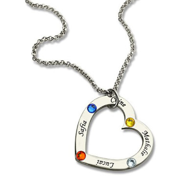 Mother Heart Necklace with Name  Birthstone Sterling Silver  - Name My Jewellery