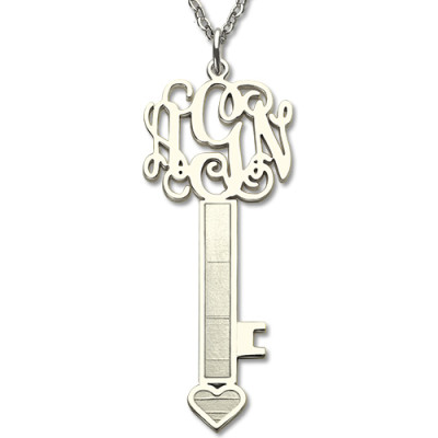 Personalised Key Necklace Sterling Silver with Monogram - Name My Jewellery