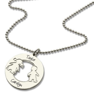 Circle Necklace With Engraved Children Name Charms Sterling Silver - Name My Jewellery