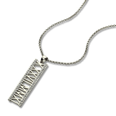 Roman Numeral Vertical Necklace With Birthstones Sterling Silver  - Name My Jewellery