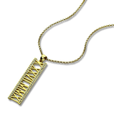 18ct Gold Plated Roman Numeral Necklace With Birthstone  - Name My Jewellery