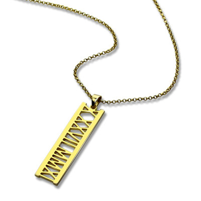 Vetical Roman Bar Necklace 18ct Gold Plated - Name My Jewellery