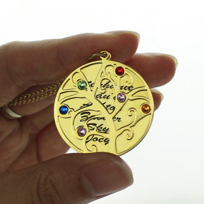 18ct Gold Plated Family Tree Birthstone Name Necklace  - Name My Jewellery