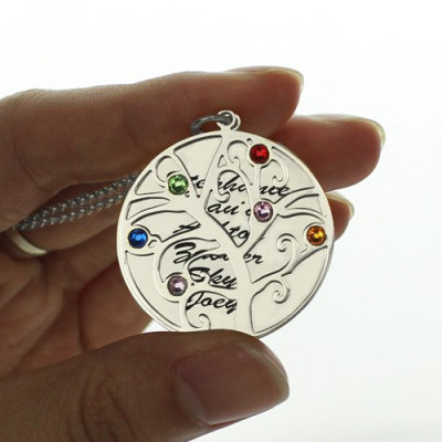 Family Tree Pendant Necklace With Birthstone Silver  - Name My Jewellery