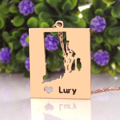 Personalised Rhode State Dog Tag With Heart  Name Rose Gold Plate - Name My Jewellery