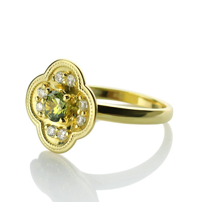 Blossoming Engagement Ring Engraved Birthstone 18ct Gold Plated  - Name My Jewellery