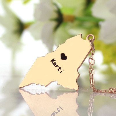 Custom Maine State Shaped Necklaces With Heart  Name Rose Gold - Name My Jewellery