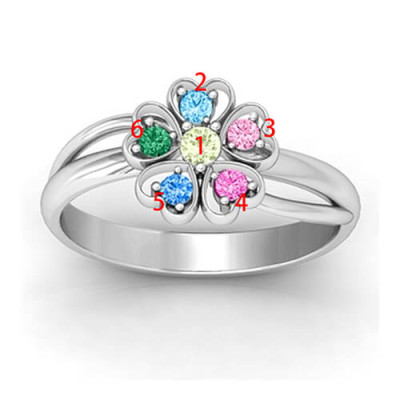 Promise Flower Ring Engraved Name  Birthstone Sterling Silver  - Name My Jewellery