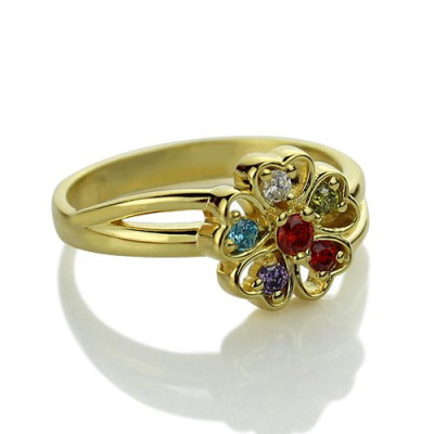 Birthstone Flower Promise Ring with Name 18ct Gold Plated  - Name My Jewellery