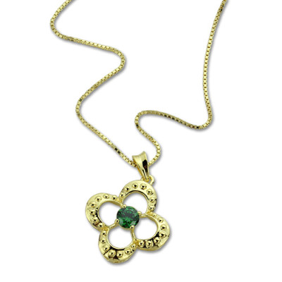 Clover Lucky Charm Necklace with Birthstone 18ct Gold Plated  - Name My Jewellery