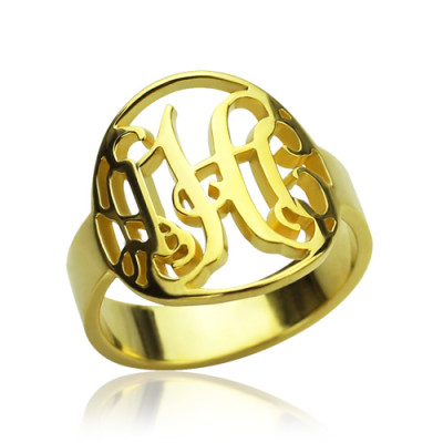 Custom Circle Cut Out Monogrammed Ring 18ct Gold Plated - Name My Jewellery
