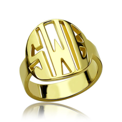 Personalised Block Circle Monogram Ring 18ct Gold Plated - Name My Jewellery