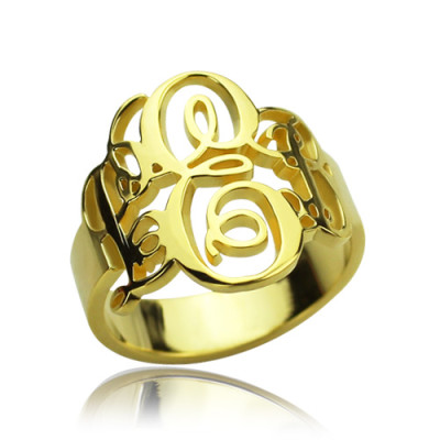 Interlocking Three Initials Monogram Ring 18ct Gold Plated - Name My Jewellery