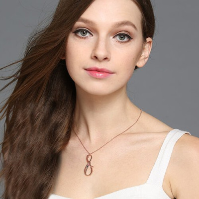 Vertical Infinity Sign Necklace with Birthstones 18ct Rose Gold Plated  - Name My Jewellery