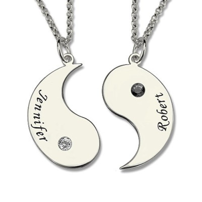 Gifts for Him  Her - Yin Yang Necklace Set with Name  Birthstone  - Name My Jewellery
