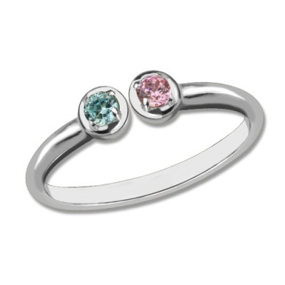 2 Stone Dual Birthstone Cuff Ring Sterling Silver  - Name My Jewellery