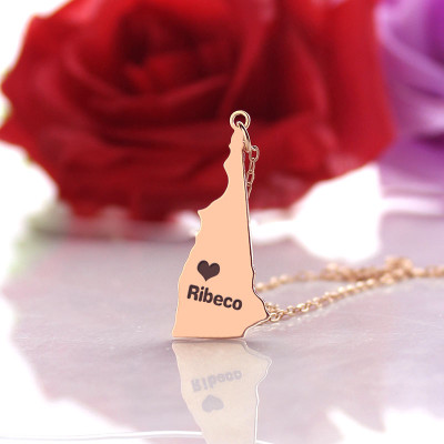Custom New Hampshire State Shaped Necklaces With Heart  Name Rose Gold - Name My Jewellery