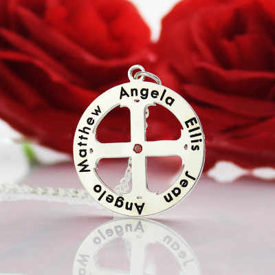Family Circle Cross Name Necklace Silver - Name My Jewellery