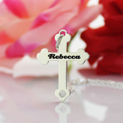 Silver Rebecca Font Cross Name Necklace - Name My Jewellery
